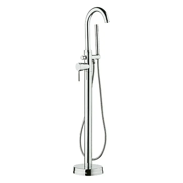 Wannenstandarmatur Lissabon - Höhe: 104,5 cm, Chrom, Glänzend - Freistehende Badewannenarmatur aus Chrom mit Handbrause und elegantem Design für moderne Badezimmer.