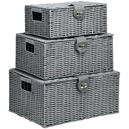SONNENH Aufbewahrungsboxen-Set max. 35,5 x 28,5 x 18 cm, 3 Boxen, Grau