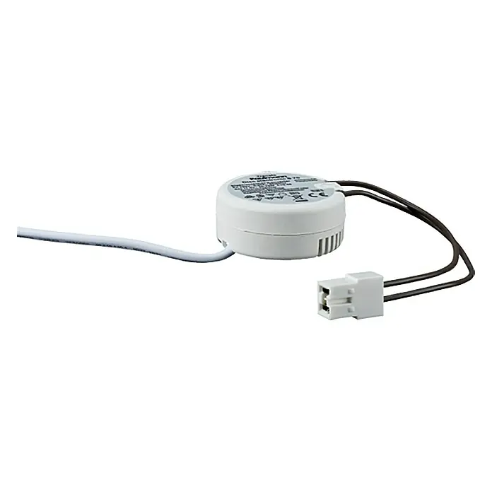 Paulmann Transformator Disc - 70 VA, 230 V, Weiß - Ein elektronischer LED-Transformator mit Anschlusskabeln und einem Stecker für den einfachen Anschluss an LED-Leuchten.