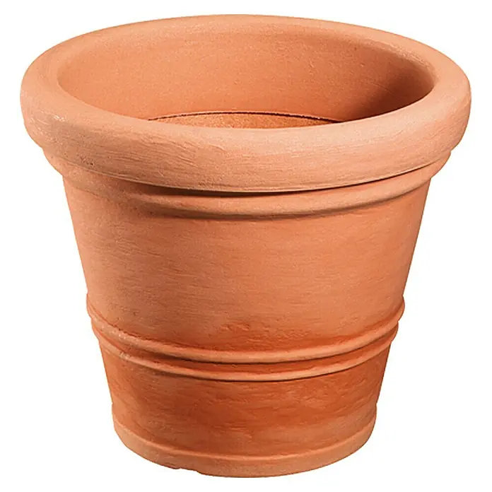 Geli Pflanzkübel rund Milano - Max. Außendurchmesser: 40 cm, Höhe: 33,5 cm, Terracotta - Ein traditioneller Terrakotta-Blumentopf mit gerundeten Rändern, ideal für den Innen- und Außenbereich. Er verleiht jedem Garten oder Wohnraum rustikalen Charme.