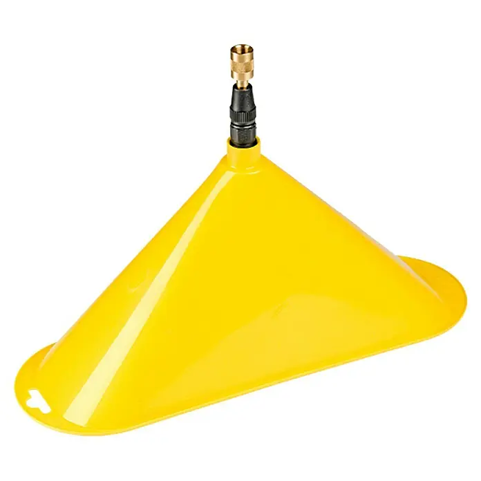 Gloria Sprühschirm Typ 270 mit Düse - 115 x 335 mm - Gelber Kegel mit Messingaufsatz, ideal zur Befüllung und Belüftung verschiedener Behälter. Ein praktisches Werkzeug für Werkstatt und Hobby.