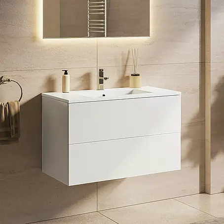 LOMAZOO Badmöbel Nineo 80 cm Weiß glänzend, Waschbecken Weiß