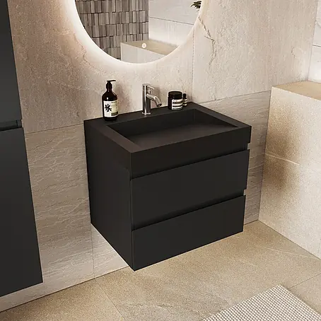 LOMAZOO Badmöbel Zarivo 60 cm Schwarz matt, Waschbecken Schwarz