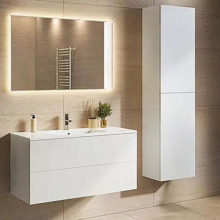 LOMAZOO Badmöbel-Set Nuvano 100 cm Weiß glänzend, Waschbecken Weiß
