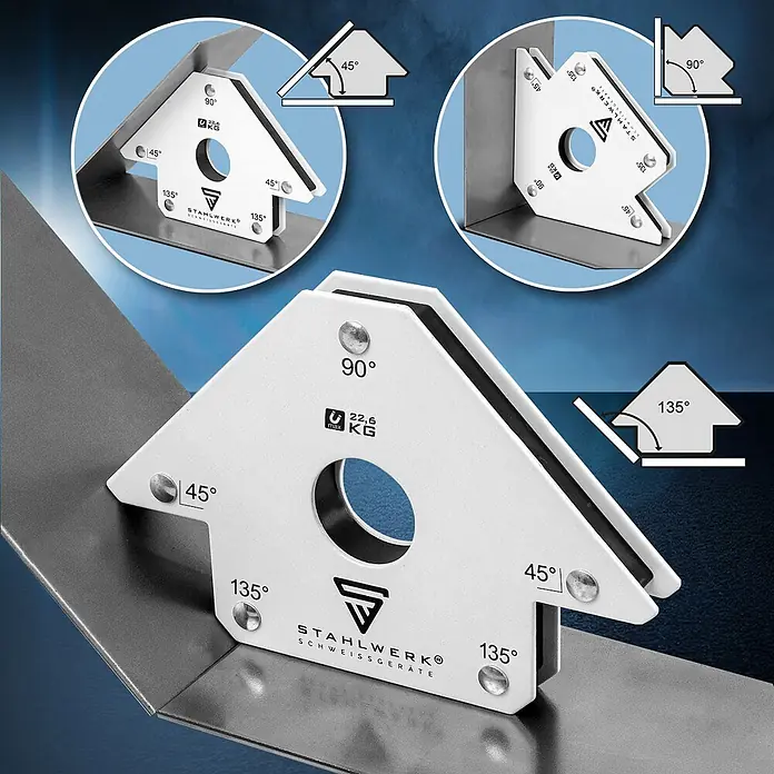 STAHLWERK 6 x Magnet-Schweißwinkel 45° x 90° x 135°, 22,6 kg / 50 lbs 6er Set - 