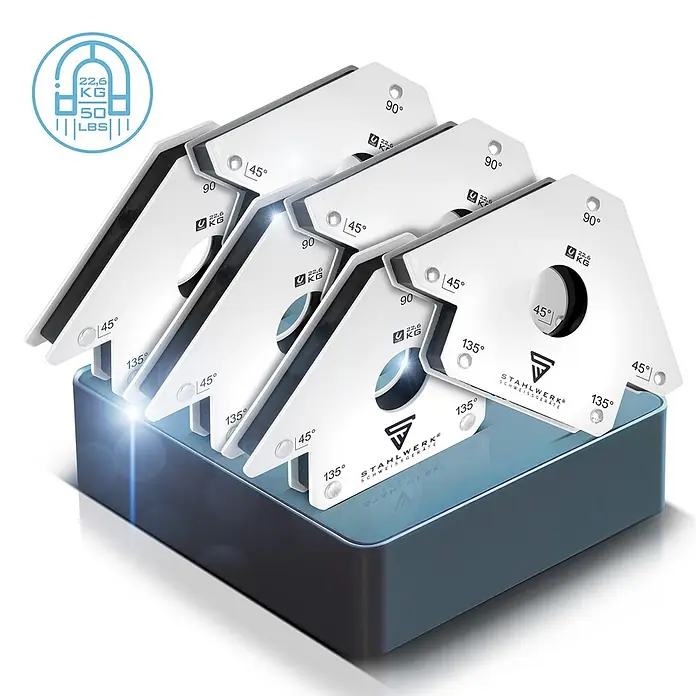 STAHLWERK 6 x Magnet-Schweißwinkel 45° x 90° x 135°, 22,6 kg / 50 lbs 6er Set - 
