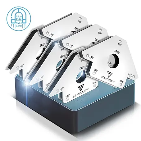 STAHLWERK 6 x Magnet-Schweißwinkel 45° x 90° x 135°, 22,6 kg / 50 lbs 6er Set