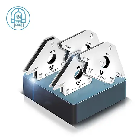 STAHLWERK 4 x Magnet-Schweißwinkel 45° x 90° x 135°, 22,6 kg / 50 lbs 4er Set