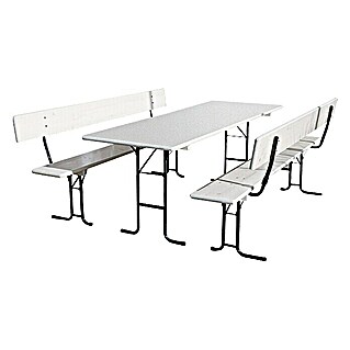 Sunfun Bierzeltgarnitur (Weiß/Grau, Tisch (L x B x H): 220 x 70 x 77 cm, Bank (B x T x H): 220 x 25 x 49 cm)