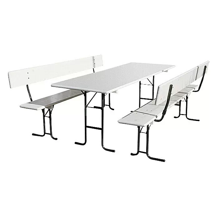 Sunfun Bierzeltgarnitur - Tisch (L x B x H): 220 x 70 x 77 cm, Bank (B x T x H): 220 x 25 x 49 cm, Nadelholz/Stahl, Lasiert, Weiß/Grau