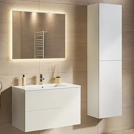 LOMAZOO Badmöbel-Set Nuvano 80 cm Weiß glänzend, Waschbecken Weiß