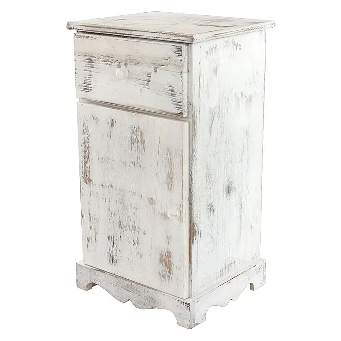 Mendler Kommode Shabby-Look, 63x35x29cm - weiß -  - Weißes Holzschränkchen im Shabby-Chic-Stil, mit einer Schublade und einer Tür.
