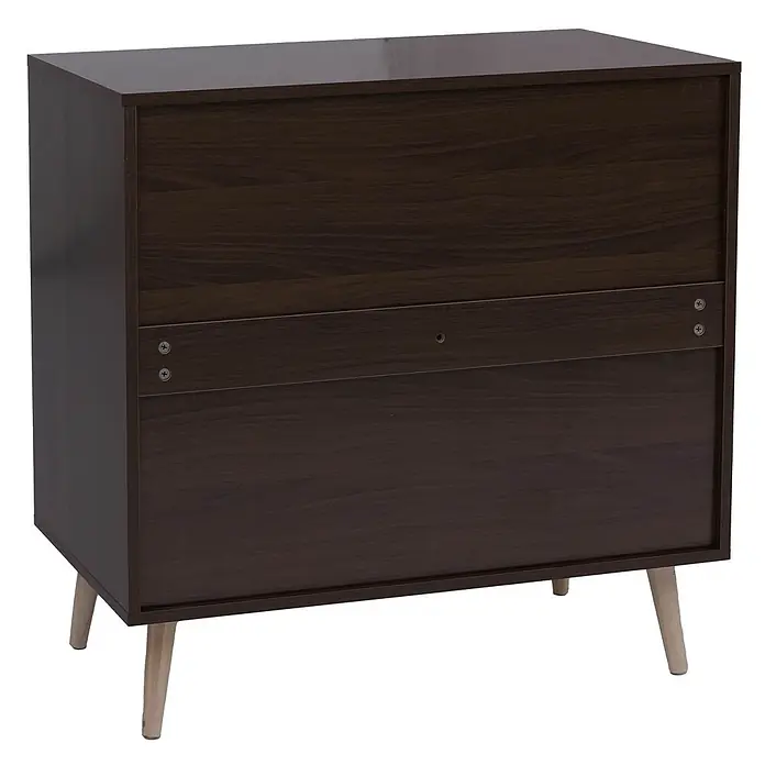 Mendler Kommode HWC-P51, Poly-Rattan MDF 79x80x40cm - Walnuss-Optik -  - Dunkelbrauner Holzschrank mit hellen Holzbeinen und verschiebbaren Staufächern.