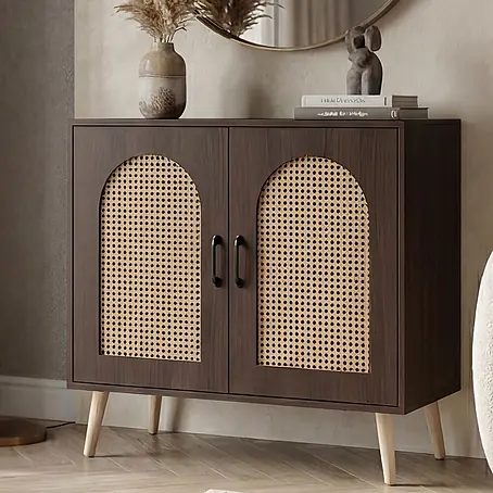 Mendler Kommode HWC-P51, Poly-Rattan MDF 79x80x40cm - Walnuss-Optik