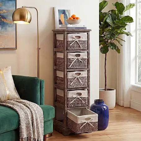 Mendler Regal mit 5 Korbschubladen 90x25x28cm - braun