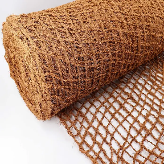 100m Böschungsmatte Ufermatte Kokos 1m breit Teichfolie Kokosmatte 450g -  - Gerolltes braunes Kokosfasernetz zur Erosionskontrolle.