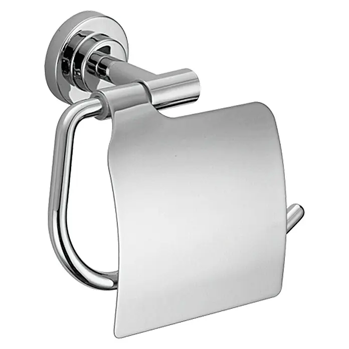 Camargue Lyon Toilettenpapierhalter - Mit Deckel, Silber, Glänzend - Nahaufnahme eines glänzenden, verchromten Toilettenpapierhalters mit Deckel zur stilvollen Badezimmerausstattung.