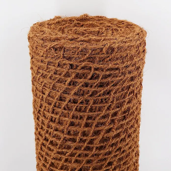 100m Böschungsmatte Ufermatte Kokos 1m breit Teichfolie Kokosmatte 450g -  - Gerollte braune Fasermatte mit Netzstruktur, ideal für Gartenarbeit oder Pflanzenstütze.