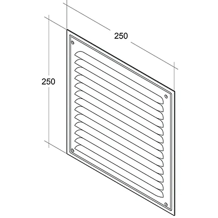 Air-Circle Abdeckgitter - Aluminium, B x H: 25 x 25 cm - Ventilationsgitter mit Lamellen und quadratischem Rahmen, Maße 250x250 mm. Das Gitter ist schlicht und funktional gestaltet.
