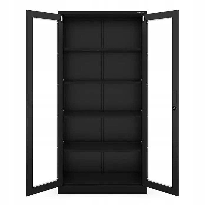 Jan Nowak Vitrinenschrank AMELIA, 90x185x40 cm, Schwarz -  - Schwarzer Metall-Vitrineschrank mit offenen Glastüren und mehreren Regalböden.