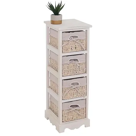 Mendler Regal mit 4 Korbschubladen 74x25x28cm - weiß