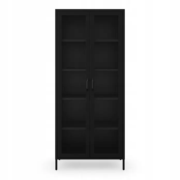 Jan Nowak Wohnzimmervitrine ANGELO, 80x185x45 cm, Schwarz -  - Schwarzer Metallvitrinenschrank mit zwei Glastüren und Einlegeböden.
