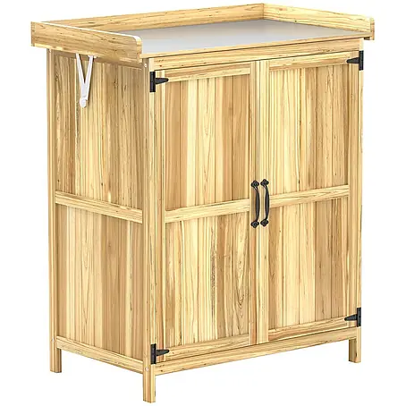 Furnicato Gartenschrank mit Werkbank aus Tannenholz, Naturholz
