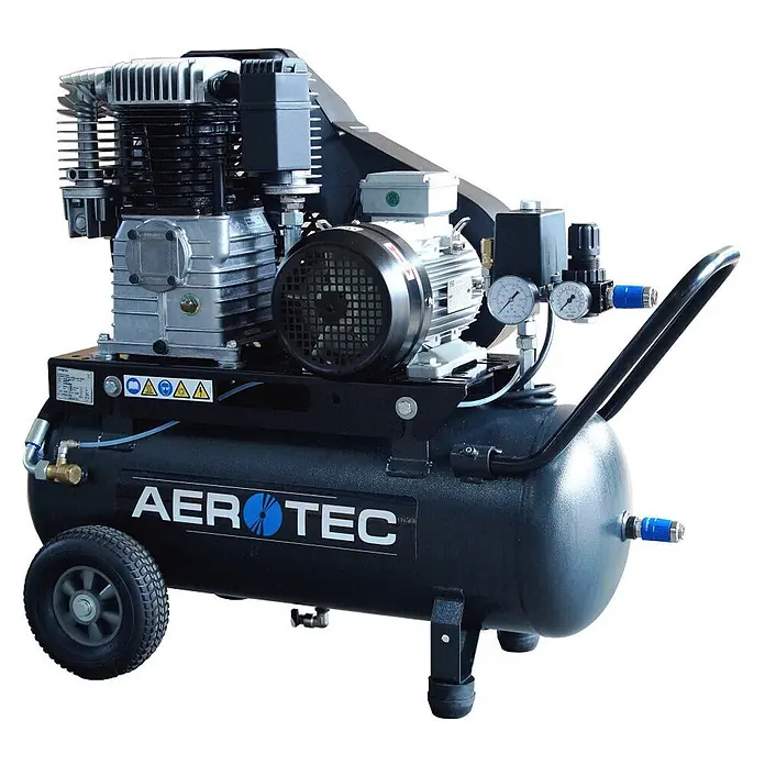 AEROTEC Kompressor 630-60 PRO 430 l/min 13 bar 3 kW 400 V 60 l -  - Schwarzer mobiler Luftkompressor mit Manometern, Rädern und AEROTEC-Branding.