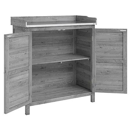 Furnicato Gartenschrank aus Tannenholz grau mit Metallarbeitsplatte