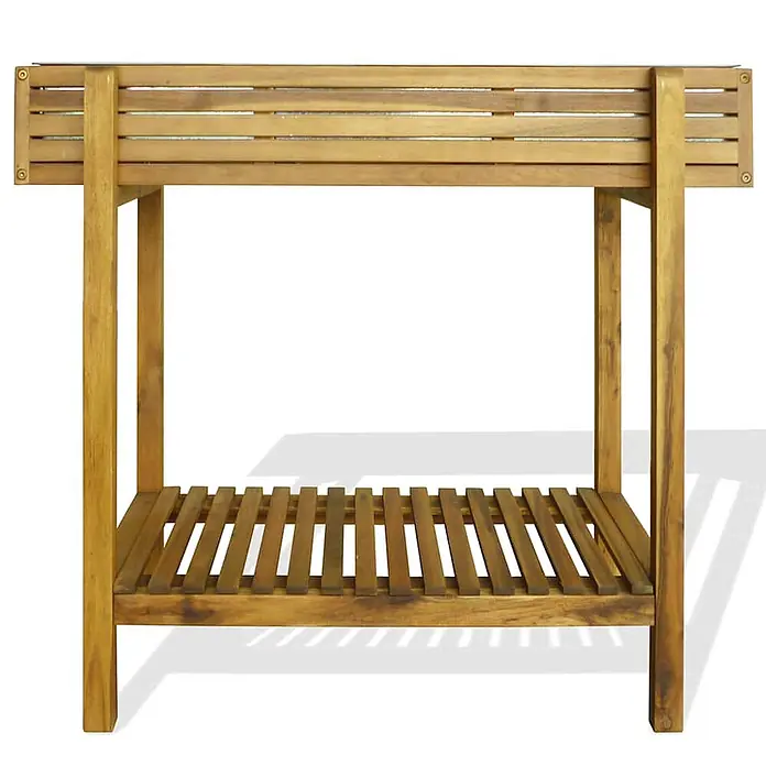 Furnicato Kräuterhochbeet Akazienholz mit Zinkauskleidung, 90x30x75 cm -  - Hellbraunes Hochbeet aus Holz mit Lattenrost oben und unterer Ablage.