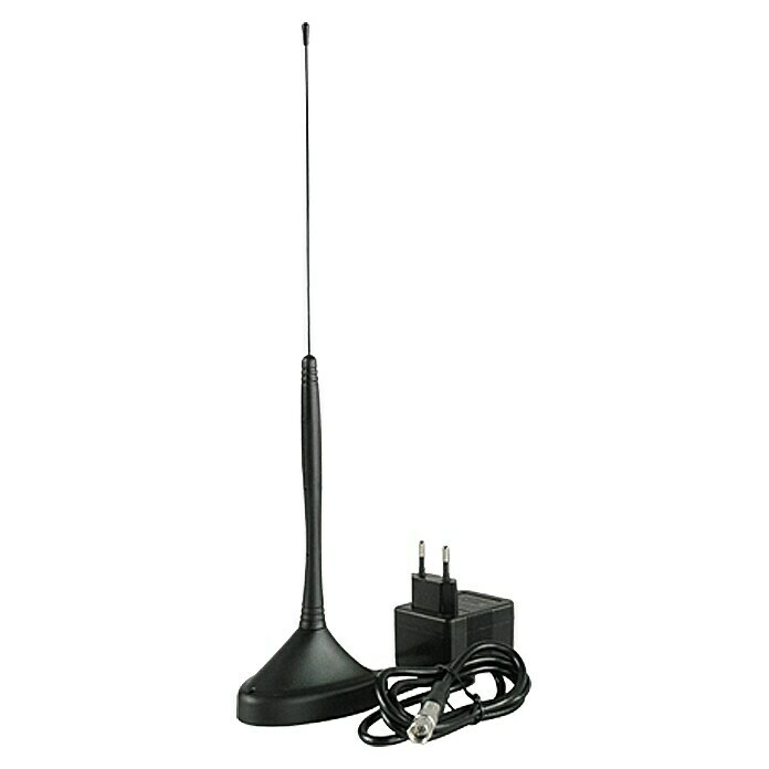 Schwaiger Aktive DVB-T Stabantenne ANT02DTA 031Schwarz, F-Stecker mit Adapter auf Koax Stecker Front View