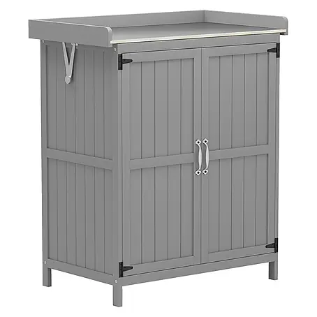Furnicato Gartenschrank mit Werkbank aus Tannenholz, Grau
