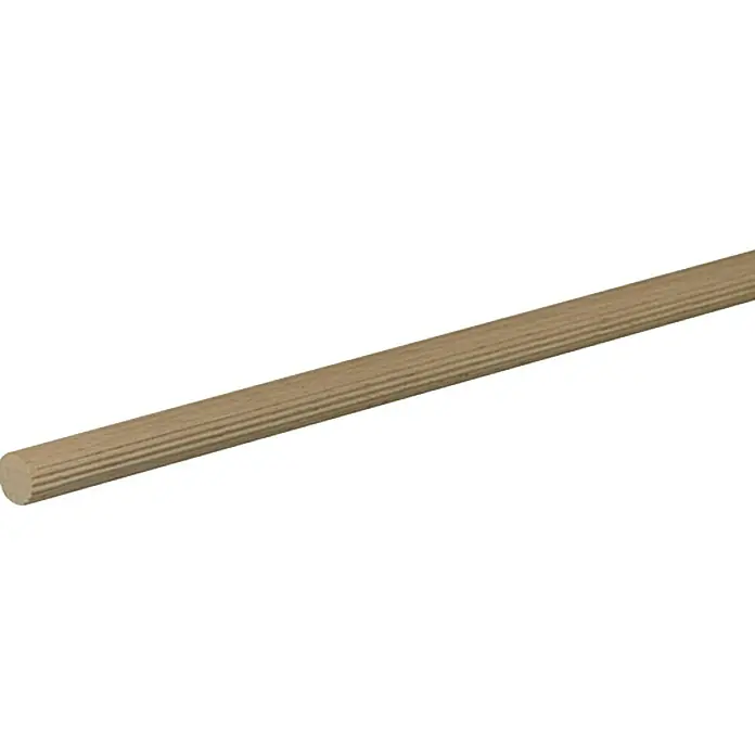 Profiles and more Rundstab - Ø x L: 16 mm x 100 cm, Buche, Strukturiert - Abbildung eines geriffelten Holzdübels, der für Holzbearbeitungsprojekte geeignet ist. Ideal für Möbelbau und andere Bastelarbeiten.