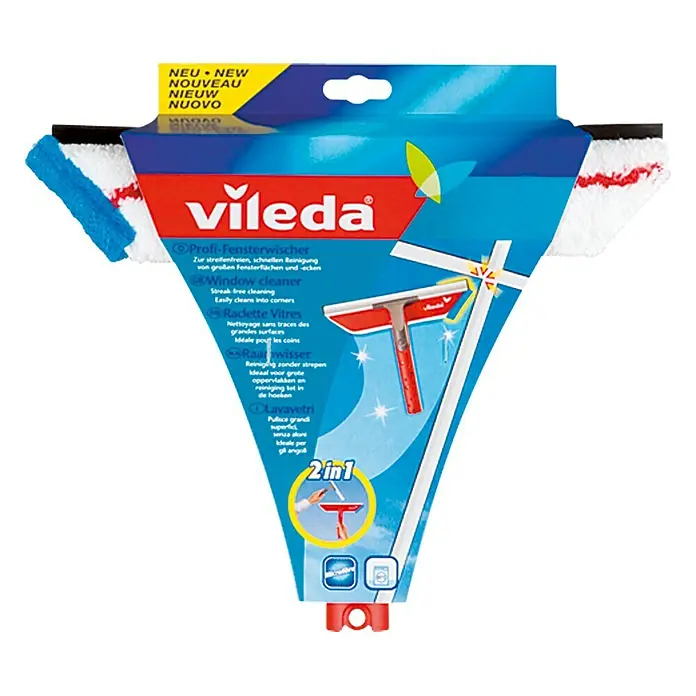 Vileda Fenster-Wischer Profi - Polypropylen, Mikrofaser - Abbildung des Vileda 2-in-1 Fensterwischers für streifenfreie Sauberkeit mit waschbarem Mikrofaser-Wischbezug.