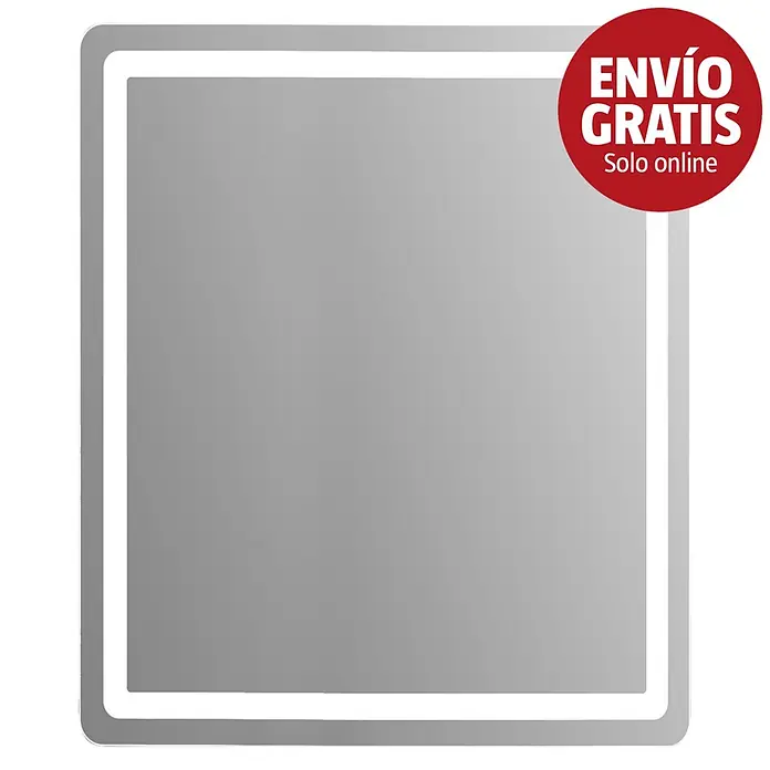 Espejo con luz Bruma - 60 x 70 cm, Blanco frío - Espejo LED rectangular con esquinas redondeadas y marco iluminado.