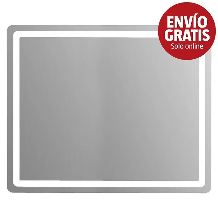 Espejo con luz Bruma - 120 x 70 cm, Blanco frío - Espejo LED rectangular con bordes iluminados.