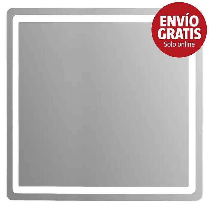 Espejo con luz Bruma - 80 x 70 cm, Blanco frío - Espejo rectangular con esquinas redondeadas y borde LED iluminado.