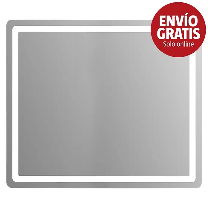 Espejo con luz Bruma - 100 x 70 cm, Blanco frío - Espejo rectangular con borde LED iluminado y pegatina roja "ENVÍO GRATIS".