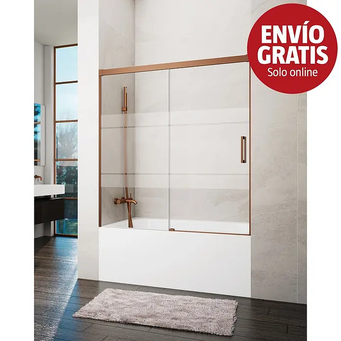 GME Mampara para bañera Basic - An x Al: 170 x 150 cm, Vidrio serigrafiado, Cobre - Mampara de bañera corredera con marco y tiradores de bronce, de cristal transparente y esmerilado.
