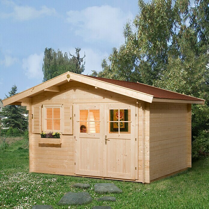 Weka Gartenhaus Premium x (B 7,5 45 Dachüberstand inkl. m²) 380 cm, Natur, BAUHAUS T): (Außenmaß x 284 | Holz