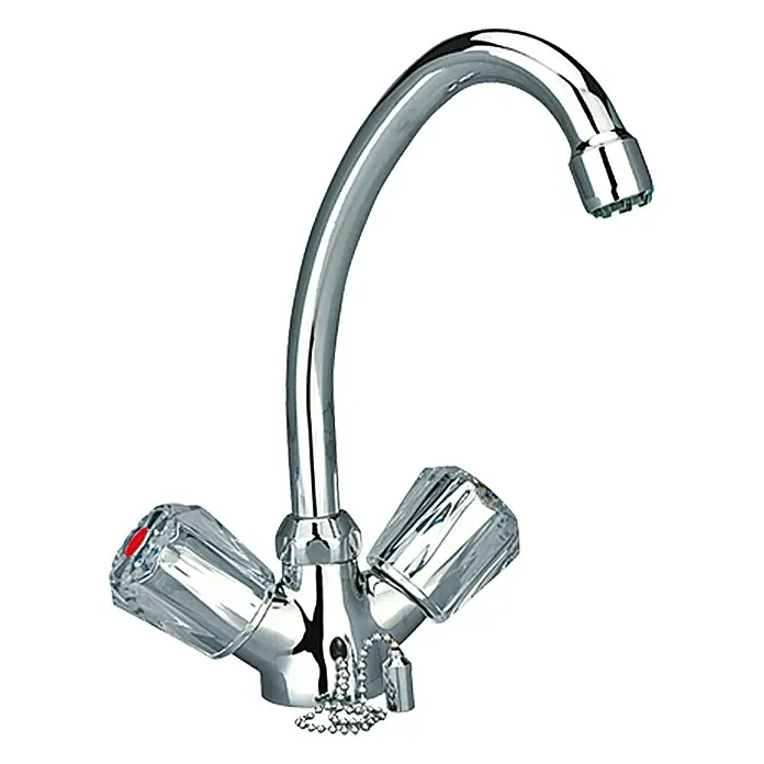 Mixomat Waschtischarmatur Brillant - Niederdruck, Chrom, Glänzend - Glänzender Chrom-Wasserhahn mit transparenten Griffen für Warm- und Kaltwasser, ideal für jedes Badezimmer.