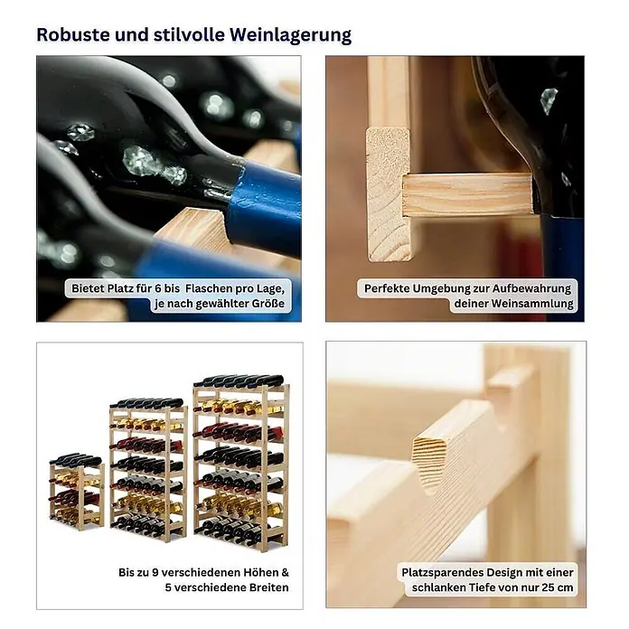 Weinregal PINOTWINE 118x72x25cm 56 Flaschen Braun geölt - 