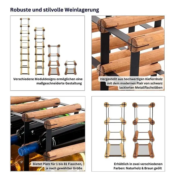 Modulares Weinregal VINOTECA MOD 42,5x72,5x24,5cm 7x4 Flaschen Braun geölt - 