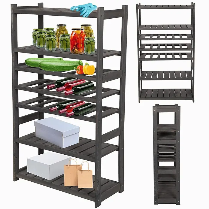 Weinregal SPREEWALD 124x70x33cm 18 Flaschen auf 3 Ebenen Grau geölt - 