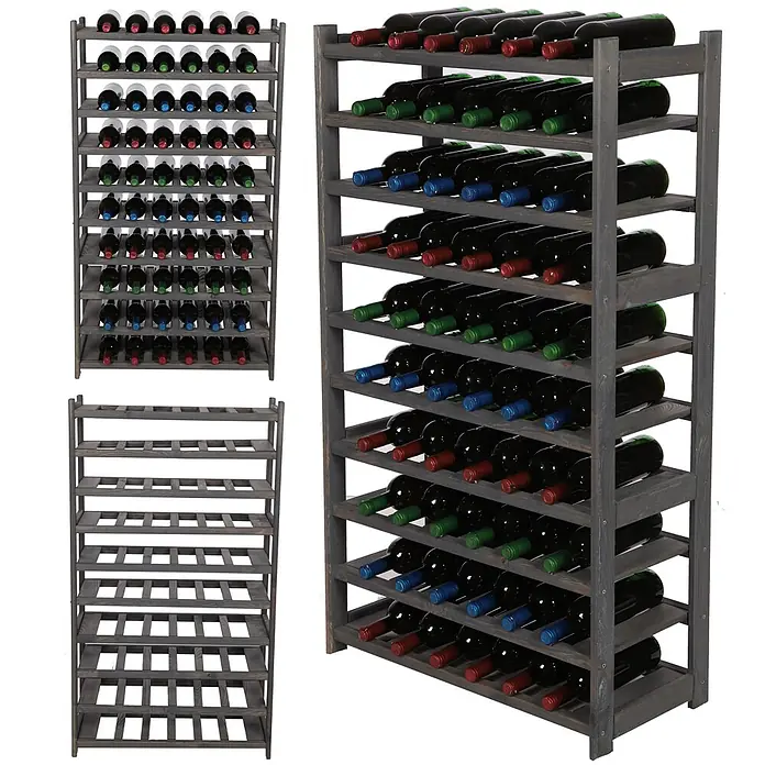 Weinregal SPREEWALD 124x70x33cm 60 Flaschen auf 10 Ebenen Grau geölt - 