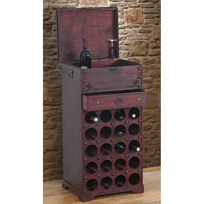 Weinregal Schublade Truhe für 20 Flaschen 94x46x38cm Kolonialstil Rot/Braun - 