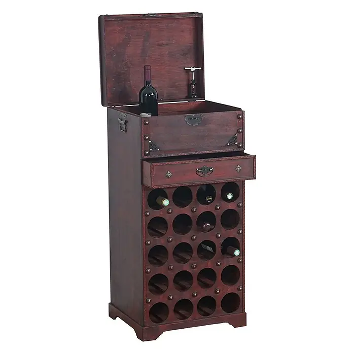 Weinregal Schublade Truhe für 20 Flaschen 94x46x38cm Kolonialstil Rot/Braun - 