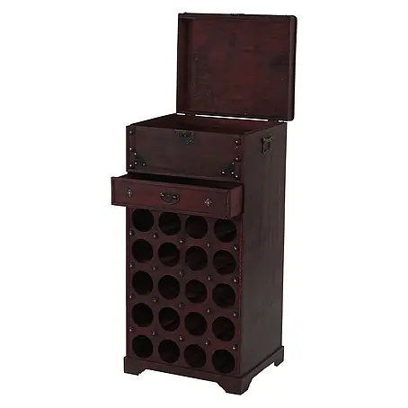 Weinregal Schublade Truhe für 20 Flaschen 94x46x38cm Kolonialstil Rot/Braun