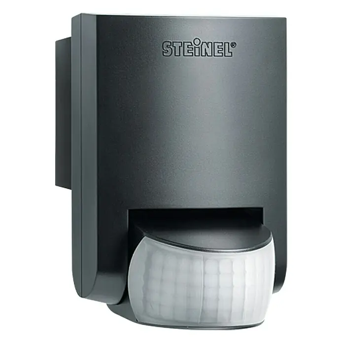 Steinel Bewegungsmelder IS 130-2 schwarz - Reichweite Sensor: 12 m, Schwarz, Erfassungswinkel Sensor: 130 °, L x B x H: 87 x 78 x 130 mm - Nahaufnahme eines Steinel Bewegungsmelders für den Außenbereich, der Sicherheit und Komfort durch automatische Beleuchtung bietet.