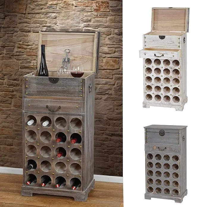 Weinregal & Schublade Flaschenregal für 20 Flaschen 94x48x31cm Vintage Grau - 